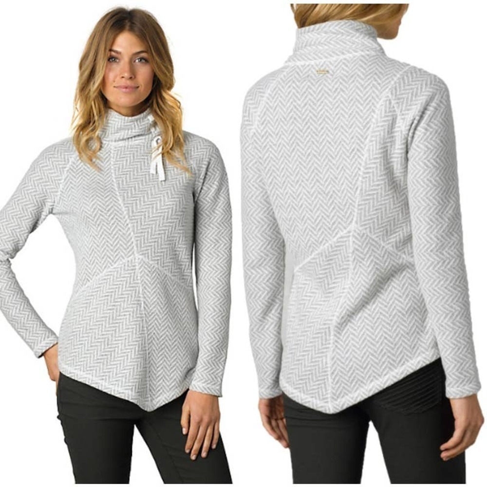 prAna Pre-Loved Mattea Wool Blend Herringbone Mockneck Pullover Sweater Gray XS
